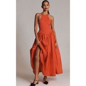 Anthropologie Maeve Maxi Dress Red Sleeveless Drop Waist Preppy Vacay Small NWT